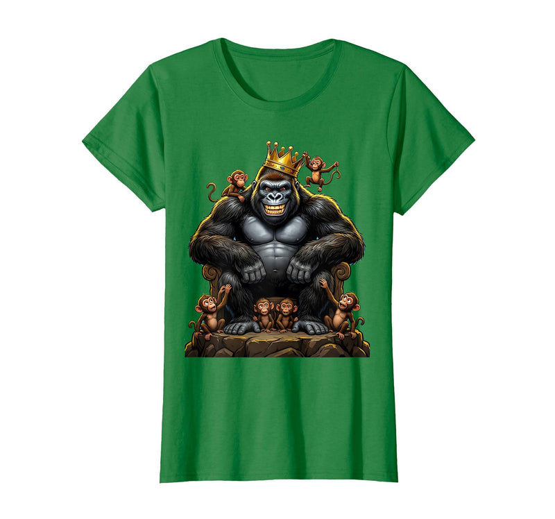 Mademark King Gorilla Dad Surrounded by Little Monkeys T-Shirt - Women - Kelly Green
