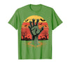 Creepy Undead Zombie Hand Retro Sunset Scary Zombie Hand Retro Sunset Halloween Horror Tee T-Shirt - Grass Green