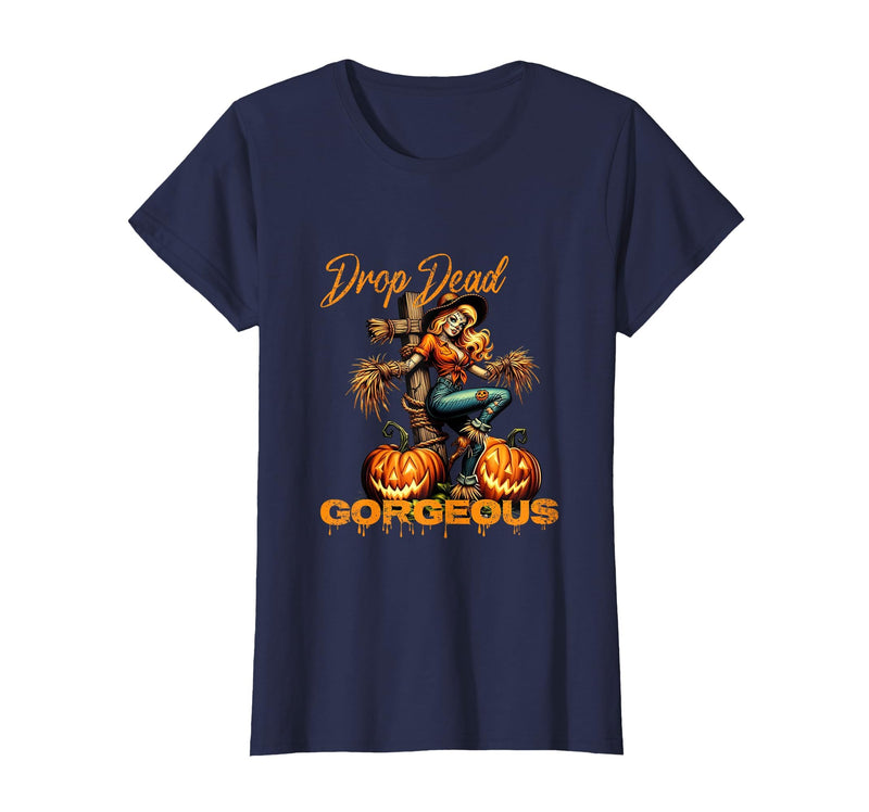 Evil Hot Wife Girlfriend Fiance Halloween Gift Tee Drop Dead Gorgeous Retro Vintage Pin-Up Scarecrow Halloween T-Shirt -