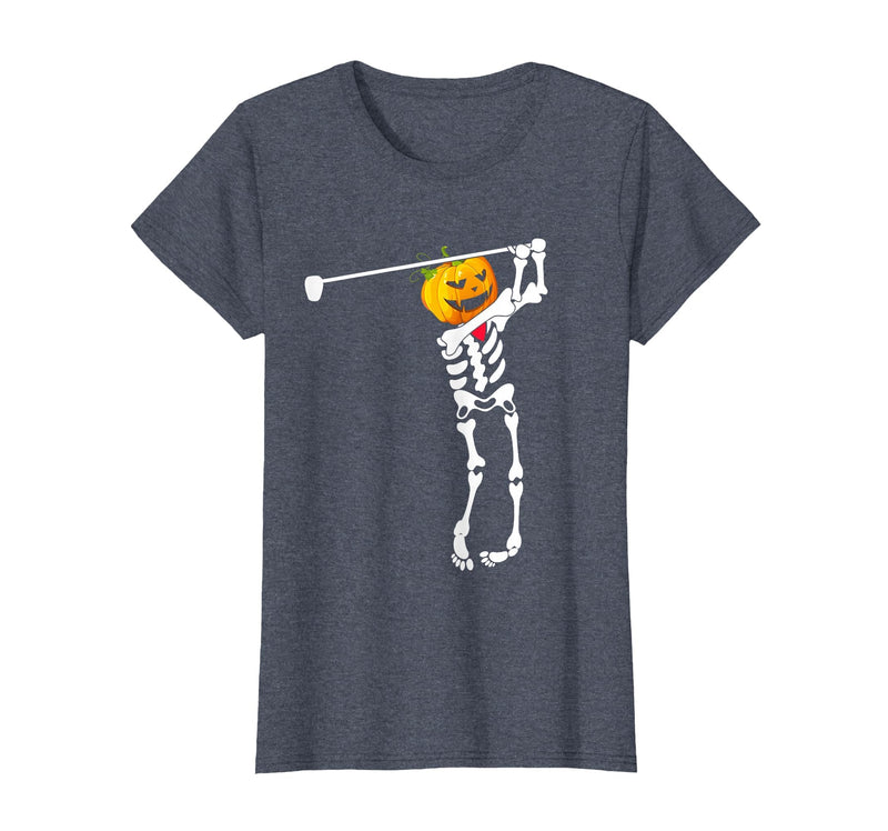 Funny Skeleton Golf Halloween Costume Golf Skeleton Pumpkin Halloween Shirt T-Shirt - Heather Blue