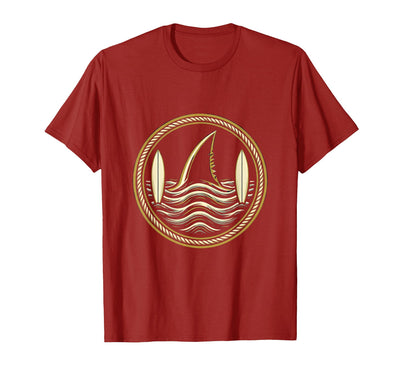 Shark Fin and Surfboard Silhouette Surf Design T-Shirt