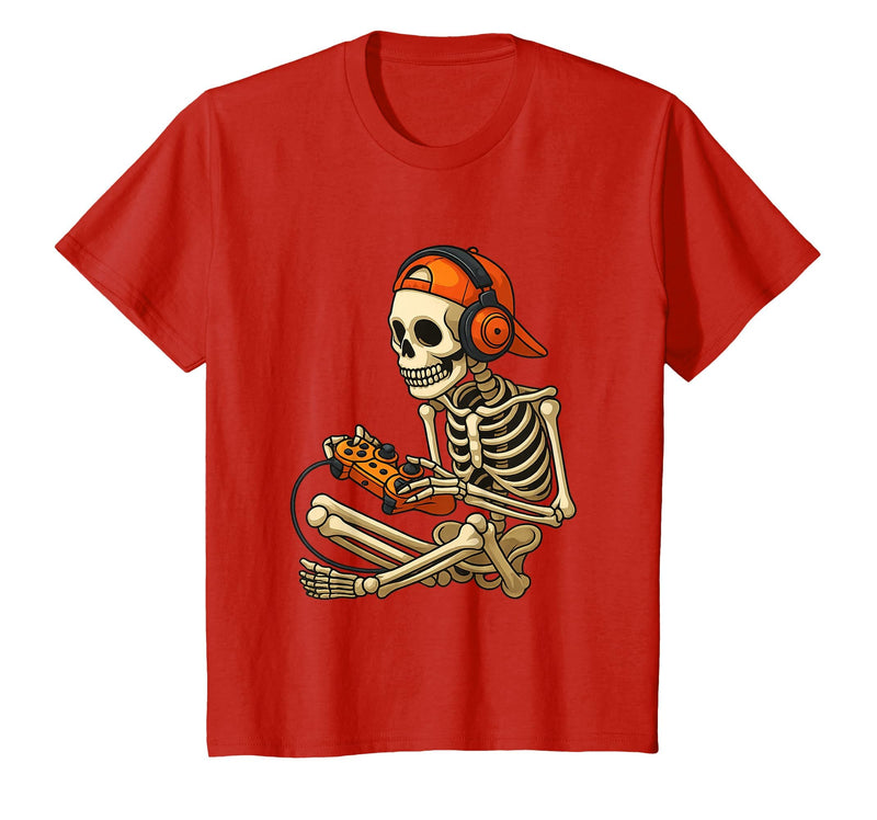 VibeKilla Video Game Halloween Skeleton Gamer Costume T-Shirt - Red