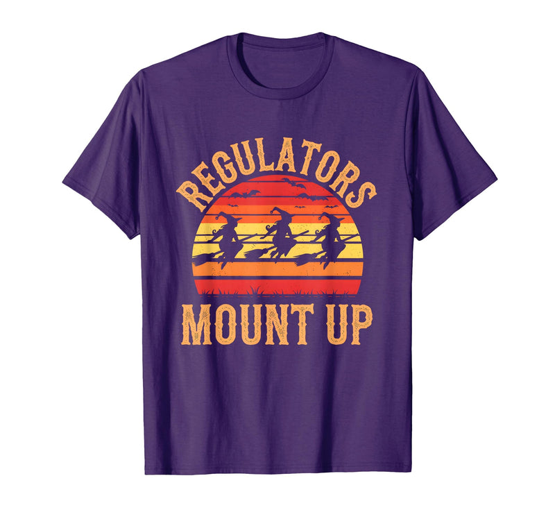 Halloween Witch Flying Sunset Silhouette Regulators Mount Up Halloween Witch Sunset T-Shirt - Purple