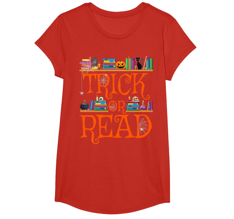 Trick or Read Funny Halloween Teacher Book Library Reading T-Shirt - Red