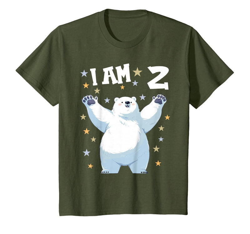 2 years old 2nd birthday Polar Bear Kids 2 Years Old 2 Birthday Polar Bears Boy Girl Polar Bear T-Shirt - Olive Green