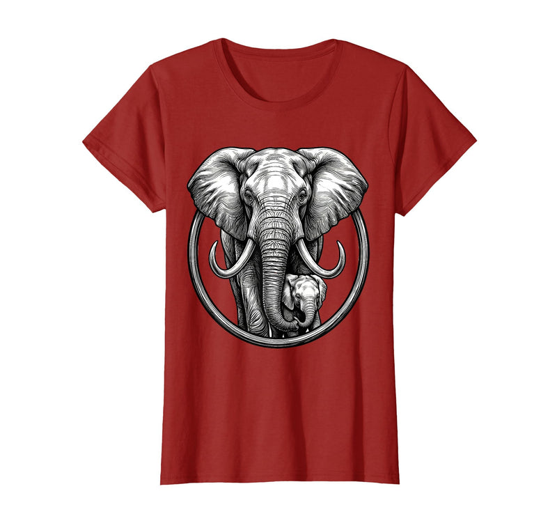 Mademark Mama Elephant and Baby Graphic Tee T-Shirt - Women - Cranberry Red