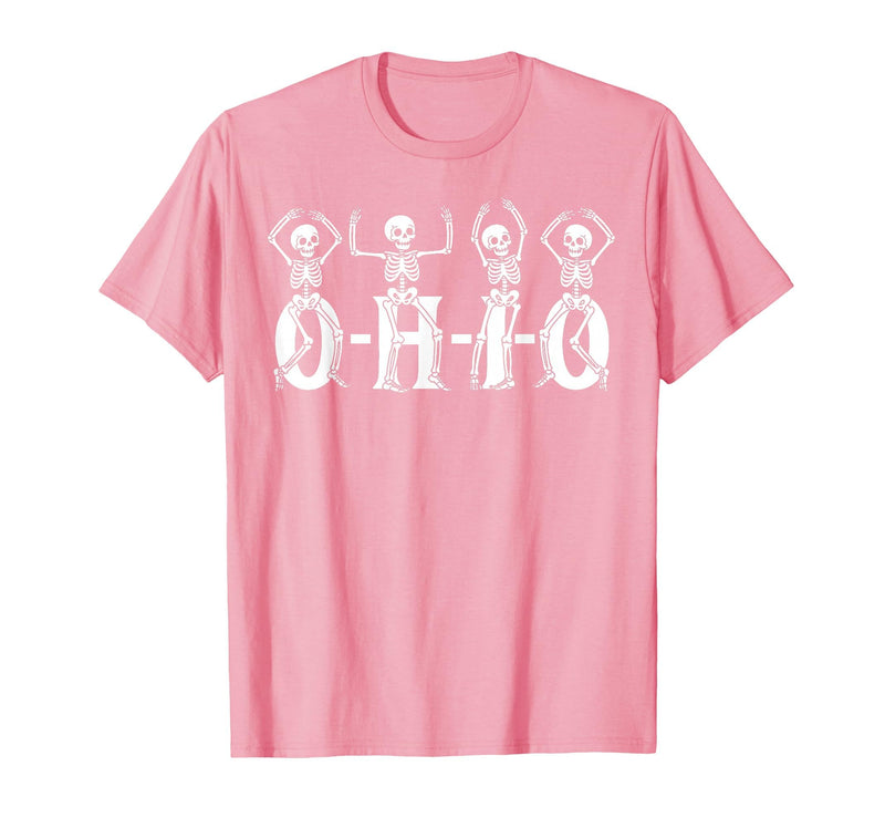 Funny O-H-I-O State Skeleton Halloween Funny O-H-I-O State Skeleton Ohio Halloween Vintage Vibe Fun T-Shirt - Pink