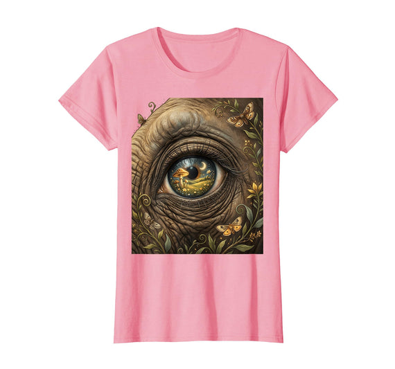 Mademark Elephant Eye Landscape Reflection Wildlife Art T-Shirt - Women - Pink