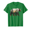 Bear Designs. Bear Forest Mountains Trees Nature Sunset Outdoor Graphic T-Shirt - Kelly Green