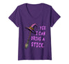 Halloween Spooky Season Women's Yes I Can Drive A Stick Funny Witch Hat Halloween Funny V-Neck T-Shirt - Purple