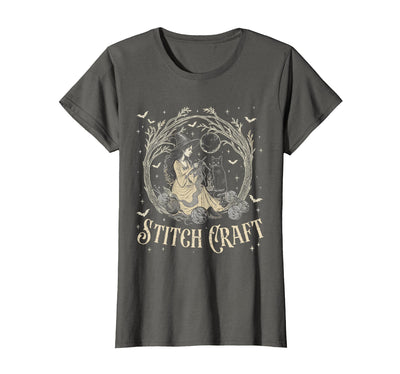 Witch Black Cat Halloween Witches Crochet Womens Stitch Craft Salem Witch Halloween Cat Witch Girls Trip T-Shirt