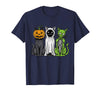 Halloween Tees for Women Men Kids Skeleton Cat Pumpkin Ghost Halloween Kitty Meow Girl Boy Kid T-Shirt - Navy Blue