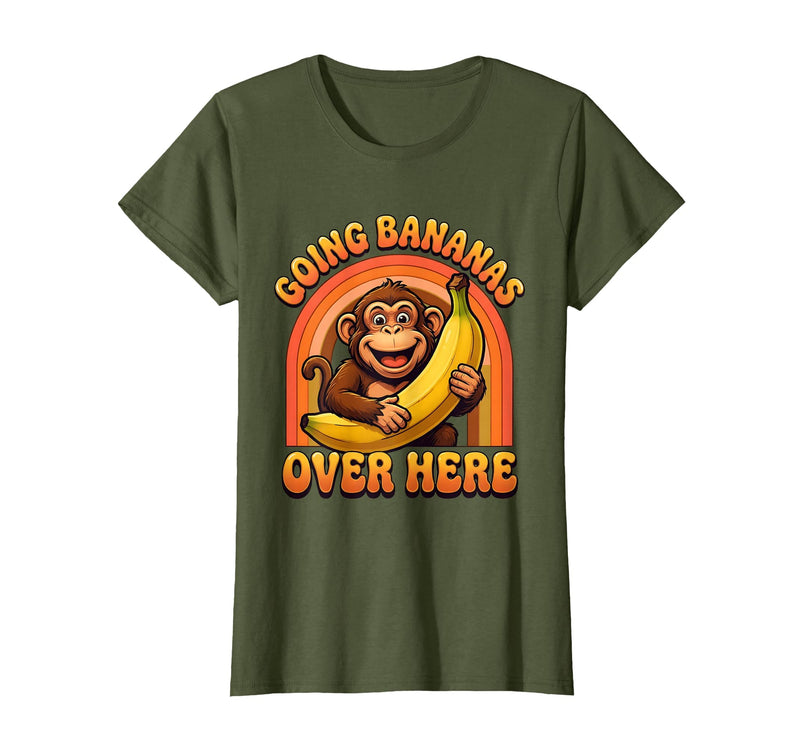 Mademark Going Bananas Over Here Funny Monkey Design T-Shirt - Women - Olive Green
