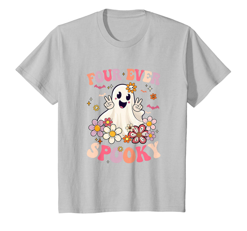 4th Birthday Party Halloween Costume Four Ever Spooky Halloween 4Th Birthday Party Decorations T-Shirt - Silver Grey