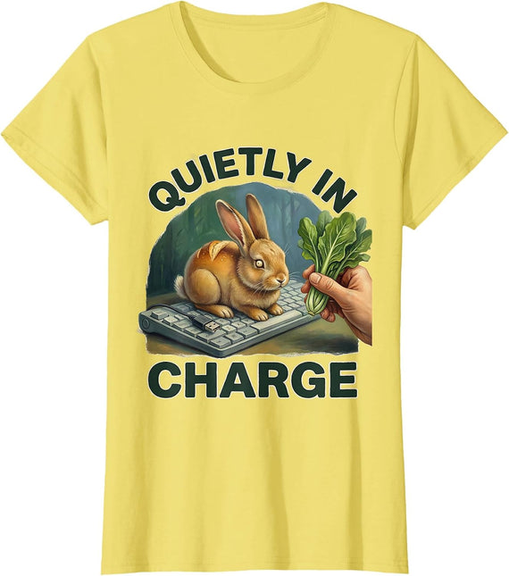 Quietly In Charge Storybook Bunny Rabbit Alt-Goth Kawaii T-Shirt - Lemon Yellow