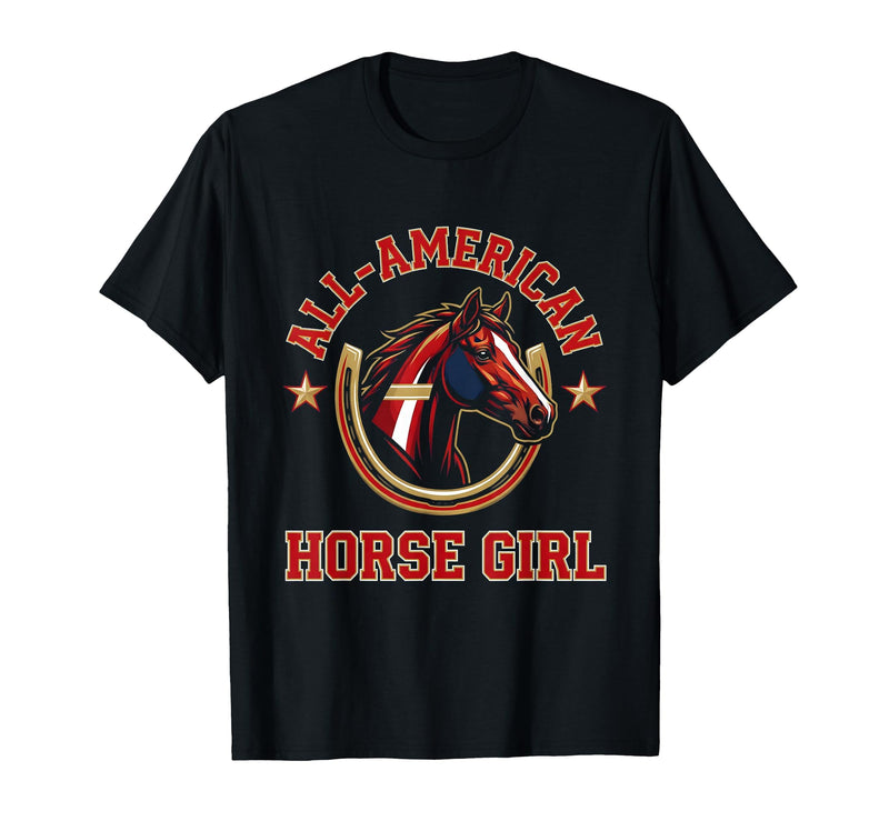 Mademark All-American Horse Girl Bold Varsity Horse Design T-Shirt - Men - Black