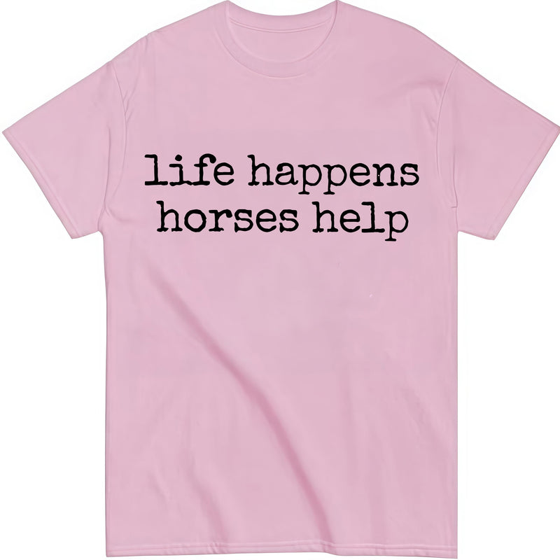 Nusyouc Life Happens Horses Help Equestrian T-Shirt Vintage Horse Lover T Shirt Tops - Pink