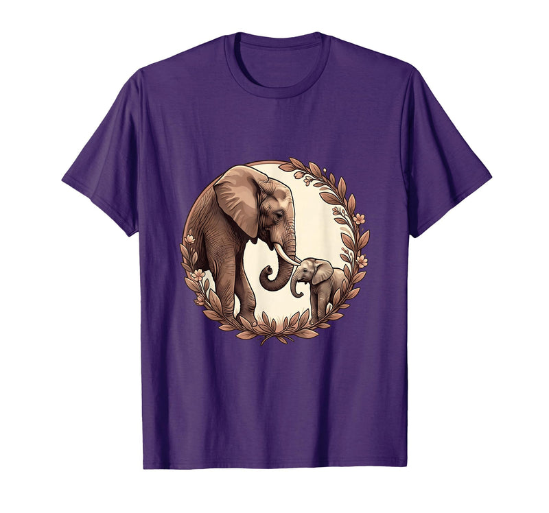 Mademark Elephant Mom and Baby Trunk Touch Pregnancy Tee T-Shirt - Men - Purple