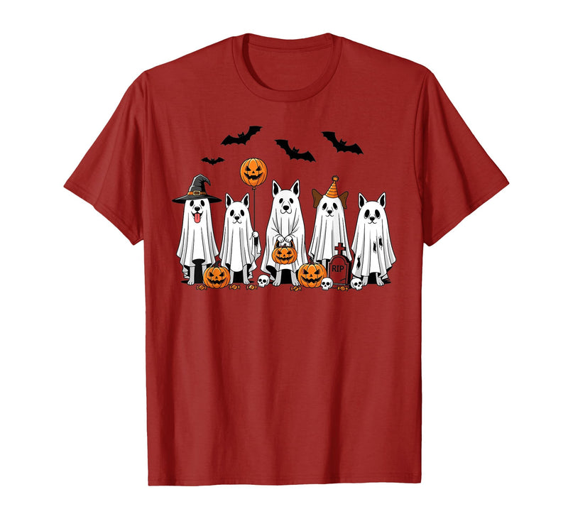 Spooky Dog Lovers Haunted Halloween Designs Halloween Ghost Dogs Pumpkin Candy Party Costume T-Shirt - Cranberry Red