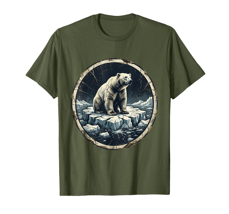 Mademark Polar Bear Drifting on Ice Floe Illustration T-Shirt - Olive Green