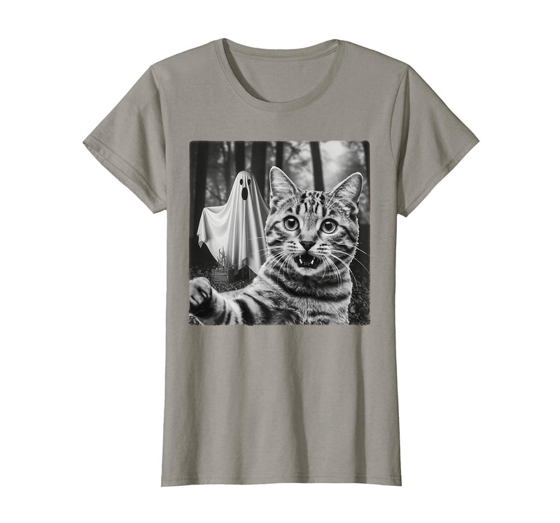 Halloween Cat Selfie with Spooky Ghost t -shir t Halloween Cat Selfie with Spooky Ghost T-Shirt - Slate Grey