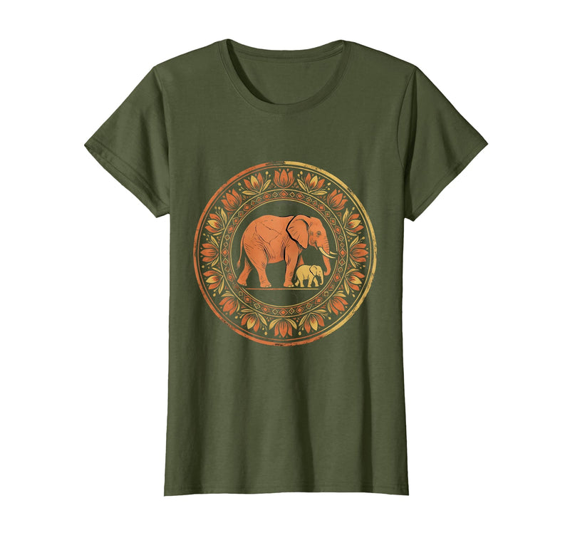 Mademark Elephant Mom and Baby Pregnancy Announcement T-Shirt - Women - Olive Green
