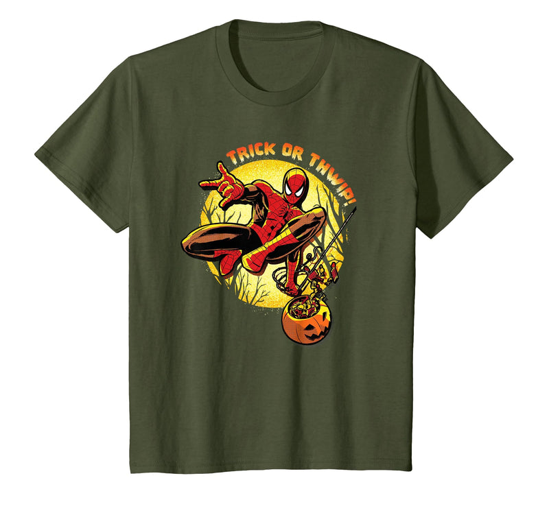 Marvel Super Heroes Spider-Man Trick or Thwip! Halloween T-Shirt - Olive Green