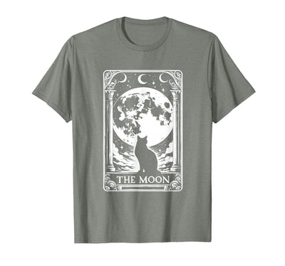 Vintage Tarot Card Cat Designs Witchy Cat Vintage Halloween Gothic The Moon Tarot Card T-Shirt