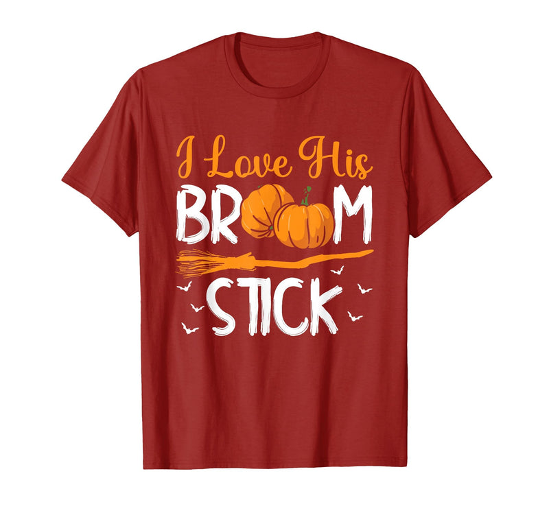 Match Halloween Couple Costumes I Love His Broomstick I Love Her Pumpkins T-Shirt - Cranberry Red