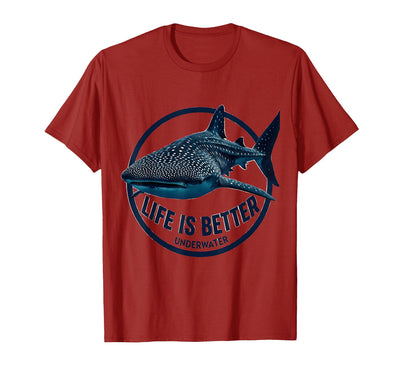 Life Is Better Underwater Whale Shark Design T-Shirt