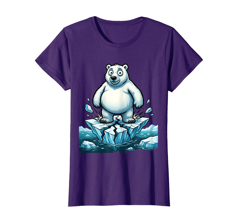 Mademark Polar Bear on Cracking Ice Floe Illustration T-Shirt - Purple