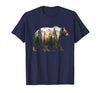 Bear Designs. Bear Forest Mountains Trees Nature Sunset Outdoor Graphic T-Shirt - Navy Blue