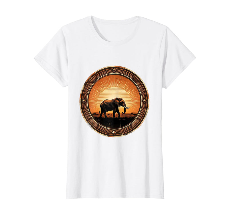 Mademark Elephant Silhouette Glowing Safari Sunset T-Shirt - Women - White