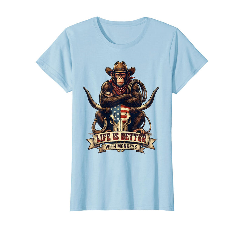 Mademark Life Is Better With Monkeys Fun Primate Design T-Shirt - Women - Baby Blue