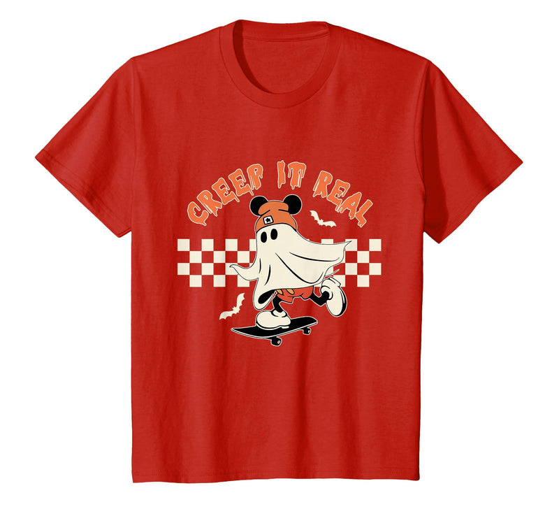 Halloween Creep it Real Vintage Ghost CKTEE2 Vintage Halloween Creep It Real Mouse Ghost Boy Fall Season T-Shirt - Red