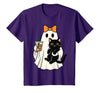 halloween iced coffee costume Cat Women Girls Cute Halloween Cat Ghost Drinking Coffee Ghost Women Girls T-Shirt - Purple