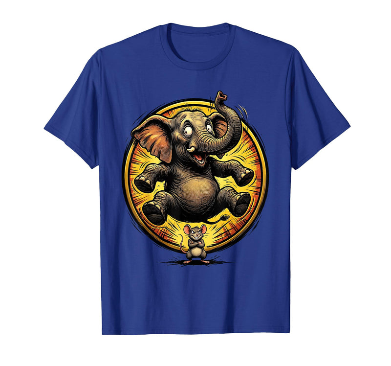 Mademark Elephant Scared by Tiny Mouse Funny Animal Design T-Shirt - Men - Royal Blue