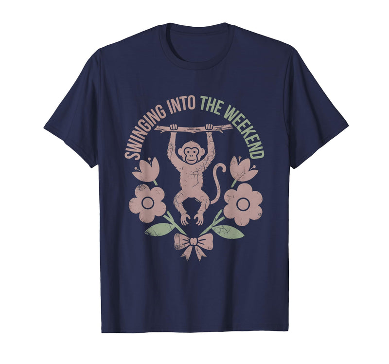 Mademark Swinging Into the Weekend Monkey Design T-Shirt - Men - Navy Blue