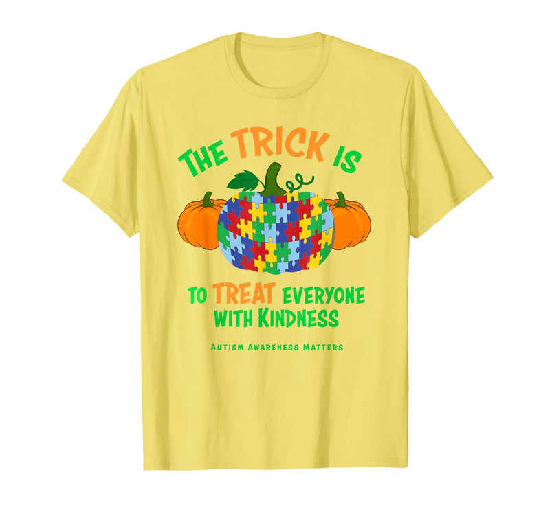 Presto Autism Awareness Halloween October Pumpkin Autism Awareness Halloween Fall October Puzzle Pumpkin T-Shirt - Lemon