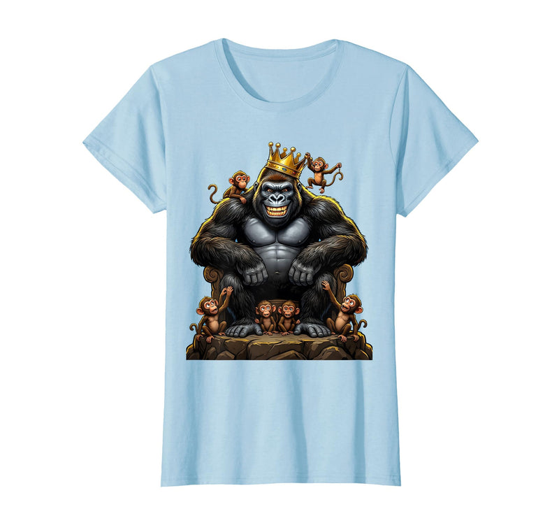 Mademark King Gorilla Dad Surrounded by Little Monkeys T-Shirt - Women - Baby Blue