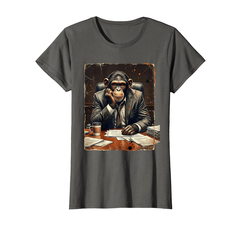 Mademark Monkey in a Suit Stuck in a Meeting Funny Gift T-Shirt - Women - Asphalt Grey