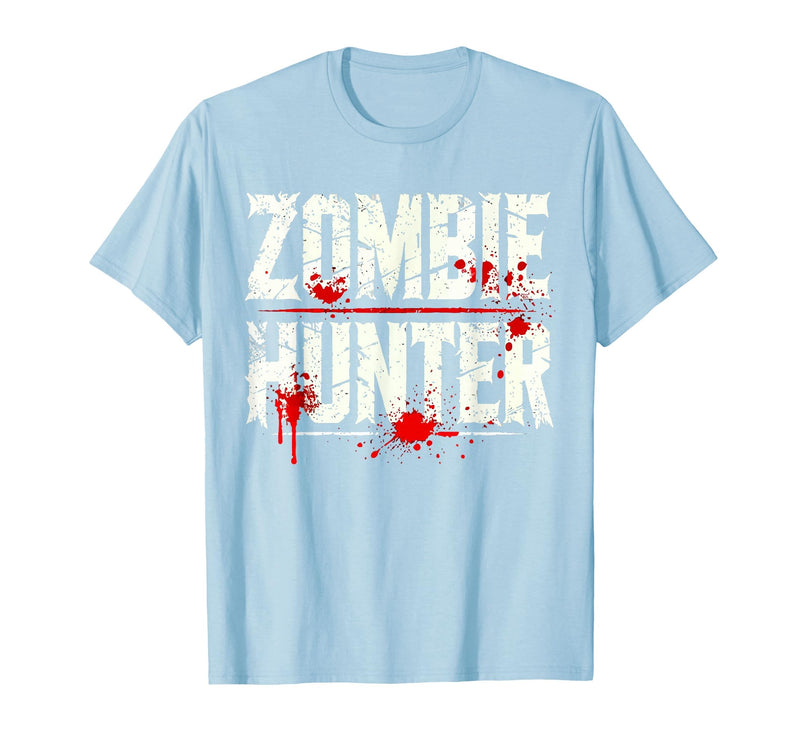 Zombie Apocalypse Survival Gear Hunter Zombie Hunter Blood Splatter Typography T-Shirt - Baby Blue