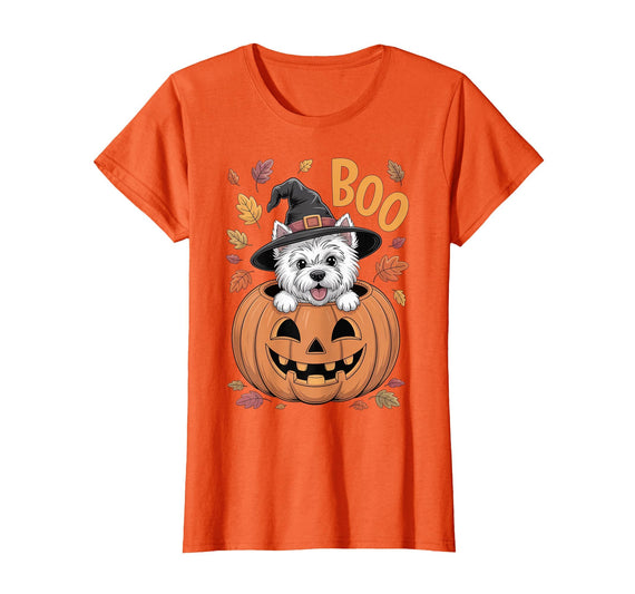 Westie Halloween kids, women, men Westie Costume Pumpkin Halloween West Highland White Terrier T-Shirt - Orange
