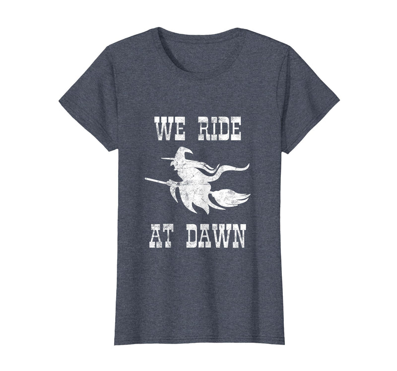 Halloween Witch Broomstick Costume Shop We Ride At Dawn Spooky Witch Broomstick Halloween Costume T-Shirt - Heather Blue