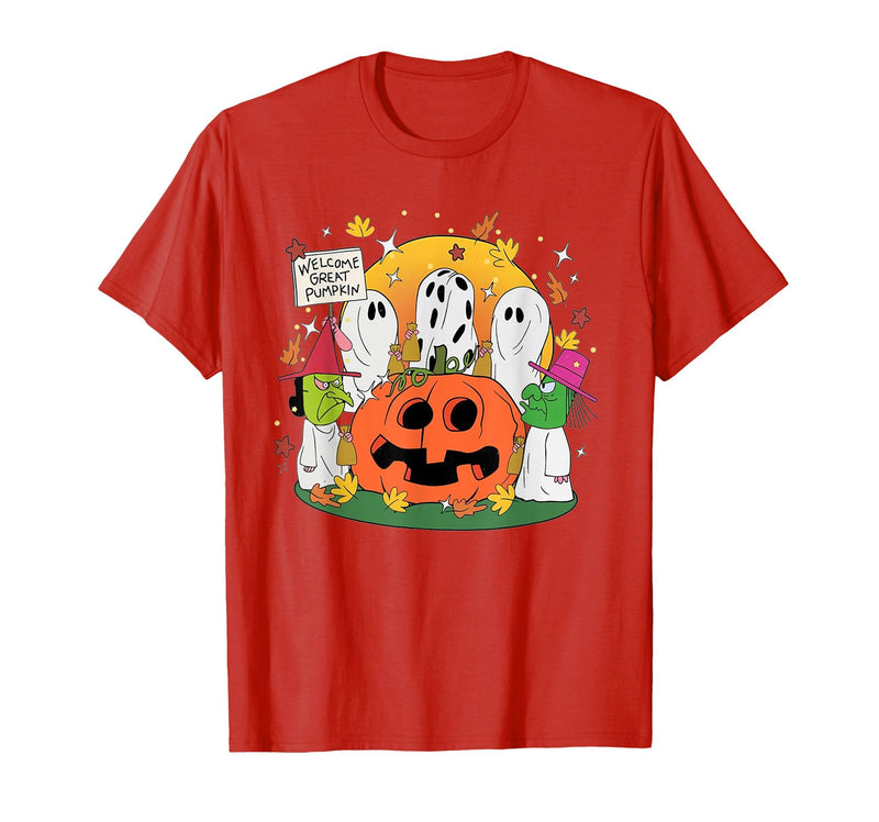 Funny Halloween gift tee Welcome Great Pumpkin Boo Witch Pumpkin Halloween T-Shirt - Red