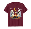 Halloween Tees and Spooky Ghosts Designs Ghosts Roasting Marshmallows Halloween Night Cute Novelty T-Shirt - Burgundy