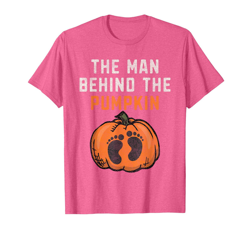 Halloween Pregnancy Announcement for Future Dad The Man Behind The Pumpkin Dad Halloween Pregnancy Reveal T-Shirt - Pink