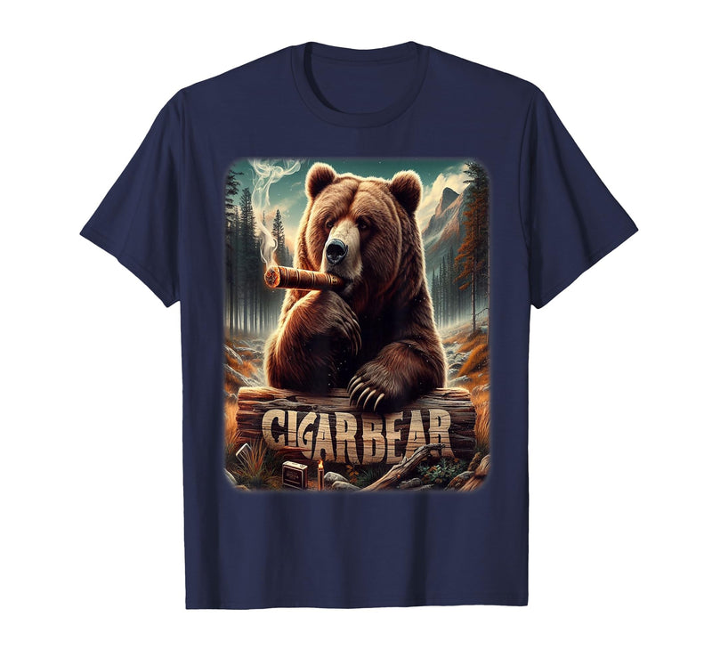 CigarKurt Cigar Smoking Cigar Bear T-Shirt - Navy Blue
