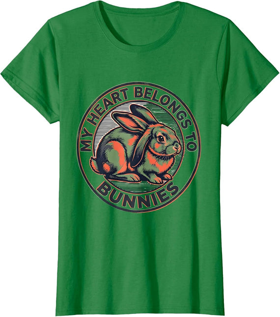 Women's My Heart Belongs To Bunnies Cute Bunny Rabbit Lover Gift T-Shirt - Kelly Green