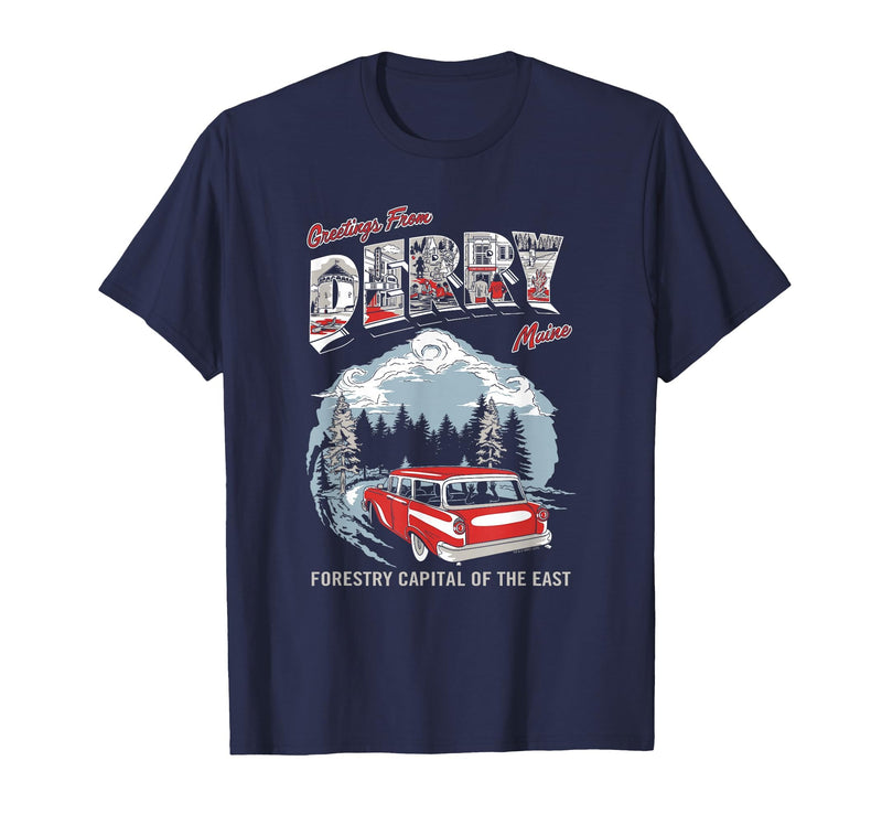 IT: Welcome to Derry Greetings Tourist Horror TV Show T-Shirt - Navy Blue